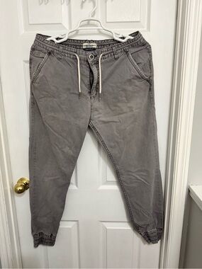 Men's Gray Drawstring Jogger Pants - Casual Elastic Cuff Sweatpants